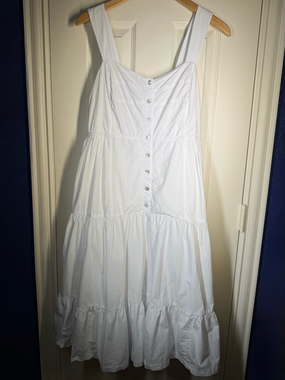 Madewell Sz 10 White Mother-of-Pearl Button-Front Tiered Maxi Dress